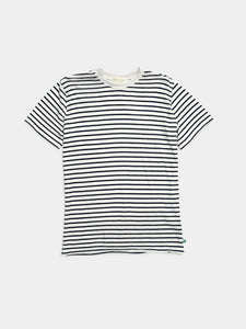 The Striped T-shirt in Ivory/navy is 100% cotton.