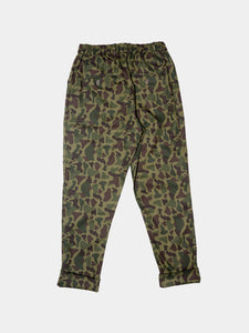 The Martin Elastic-waist Pleated Trouser in Camo is 100% cotton.