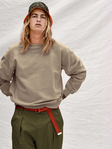 The Connor Cotton Crewneck Sweatshirt in Khaki is cut in a soft 16oz brushed cotton fleece.