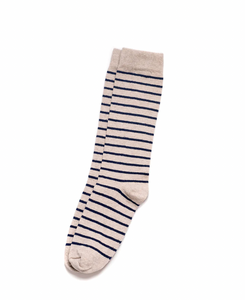 Cotton Breton Striped Socks in Linen/Navy