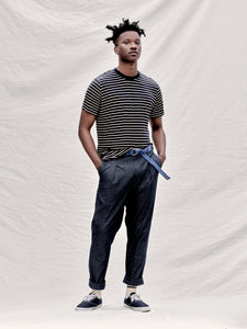 100% Cotton Striped T-shirt in Navy/Ivory - MAGILL