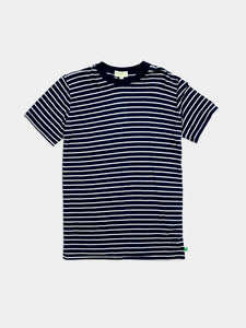 The Striped T-shirt in Navy/Ivory is 100% cotton.